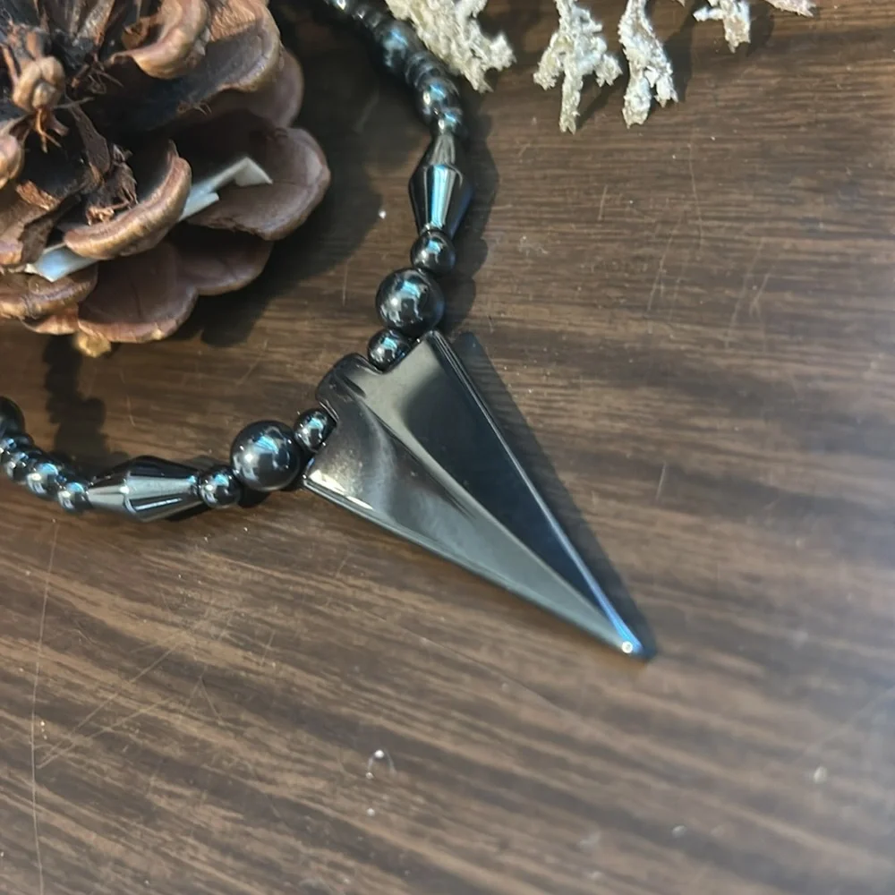 Hematite Bead Necklace with Arrow Head Pendant